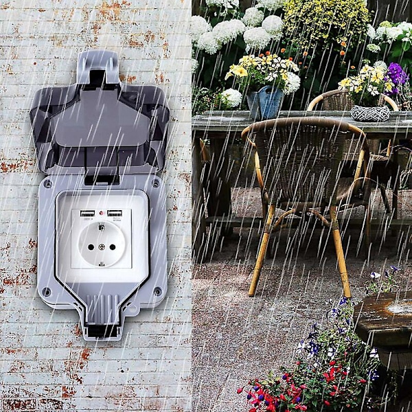 IP66 Vedenpitävä Pistorasia, Seinään Asennettava Ulkokäyttöön Tarkoitettu Vedenpitävä Pistorasia, Pölytiivis Seinäpistorasiakotelo Sisä- ja Ulkokäyttöön 86*86*35mm