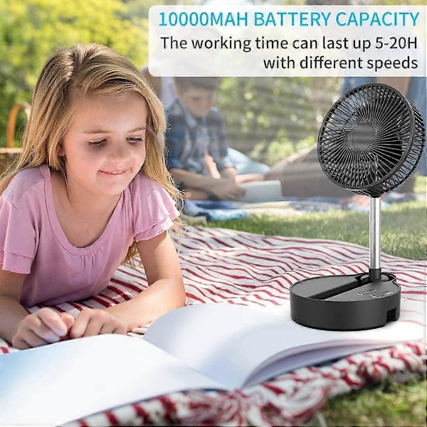 10000 mAh Oskilloiva Jalkatuuletin, 20 cm Kannettava Akkutuuletin, Ladattava Pöytätuuletin, 3 Nopeutta, Korkeussäädettävä, Kotiin, Leirintään, Telttaan, Matkustamiseen, Ulkoiluun