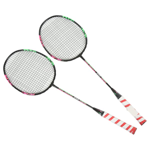 2 st badmintonracketar i järnlegering med bärväska och fjäderbollar för utomhusträning