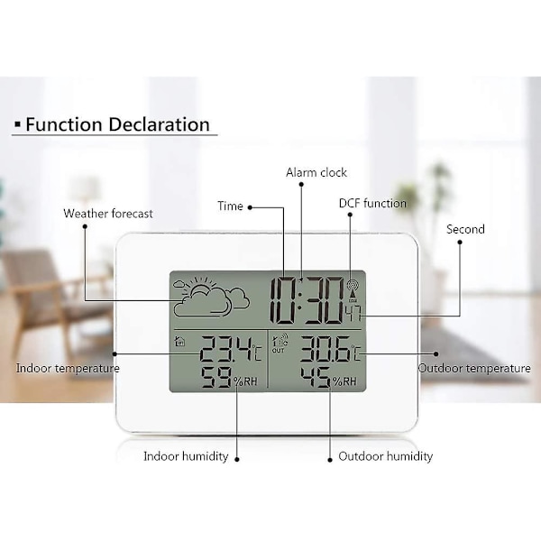 Trådløs vejrstation - Indendørs og udendørs termometer hygrometer med udendørs sensor - LCD-skærm - Digital temperatur- og fugtighedsmåler - Baggrundsbelysning