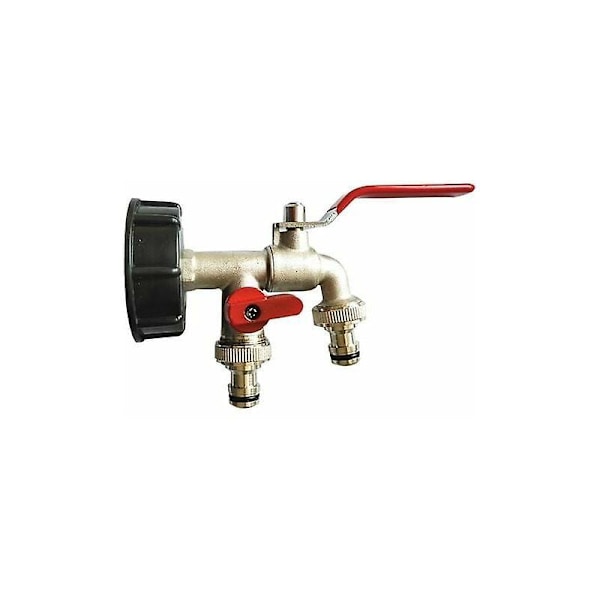 Puutarhan kaksoishana 1/2, 1000L säiliöhana Ibc vesisäiliöadapteri sadeveden keräyshana, kaksoishana PP messinki karkea kierre 60MM S60x6 Ibc hana