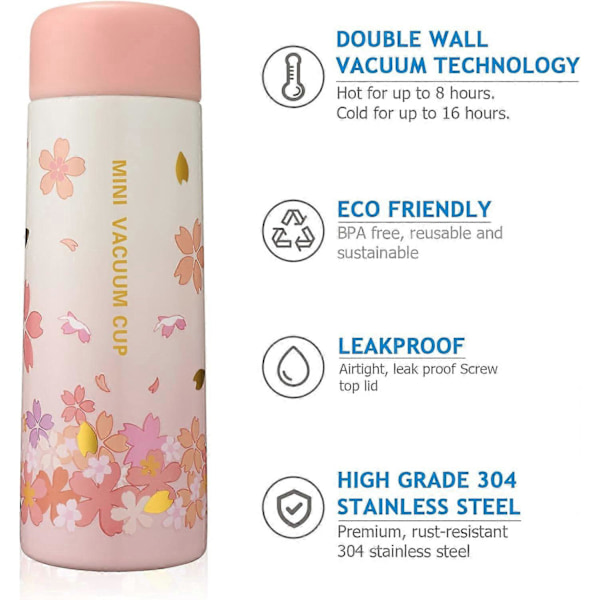 Isolerade vattenflaskor, BPA-fri mini vakuumflaska i rostfritt stål, liten termos (200ml Rosa)