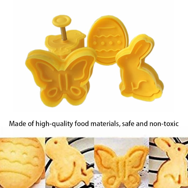 4 stk/sett Plastkuttere Søte Sommerfugl Kanin Kylling Påskeegg Form Fondant Kutter Kjekskakeform
