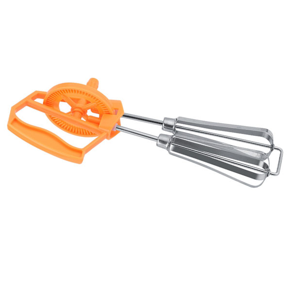 Äggvisp i rostfritt stål och plast, manuell handvisp med automatisk rotation, ansträngningsbesparande, manuell handmixer för hemmakök, matlagning, orange