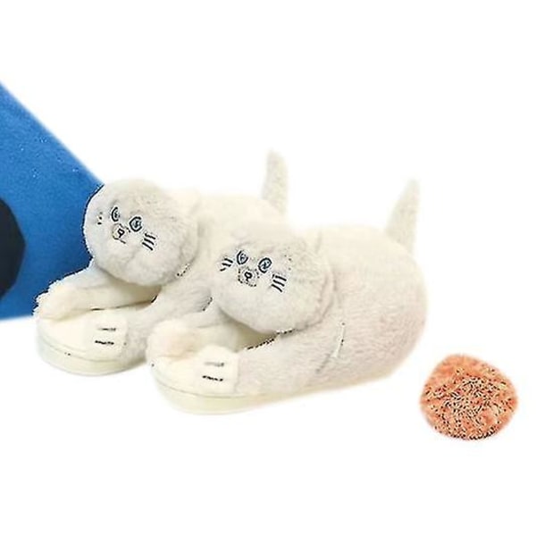 Söta Grå Katt Plysch Bomulls Tofflor