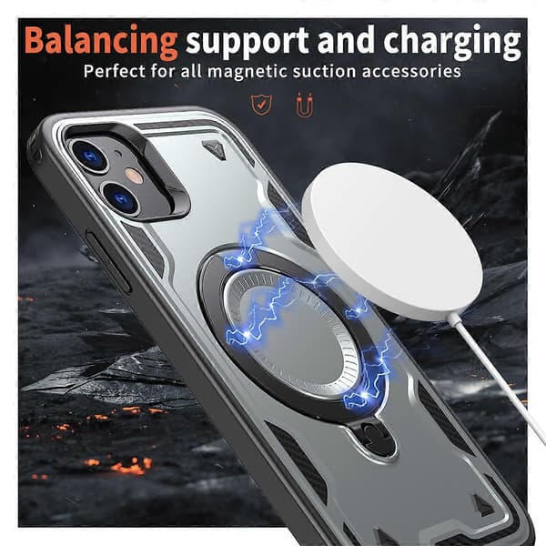 Deksler til iPhone 11/ XR Kompatibel med MagSafe Militær Beskyttelse PC+TPU Stativ Telefondeksel Grey