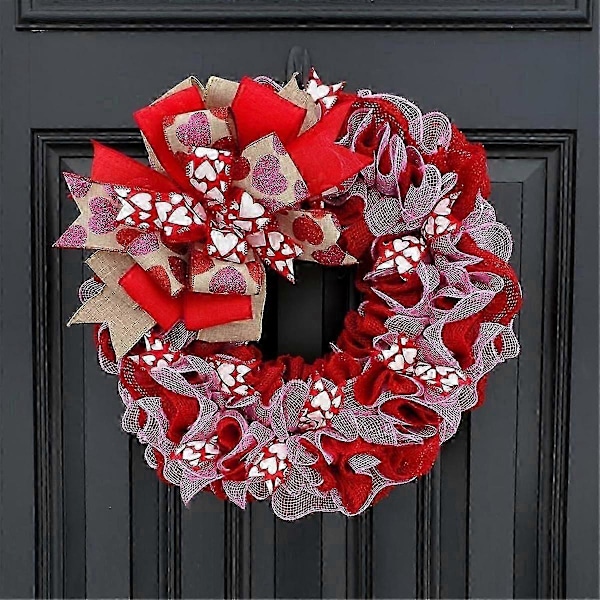 Valentinsdag Stoffkrans, Kunstige Vårkranser med Sløyfer Garland Dekorasjon for Høytidsfestival