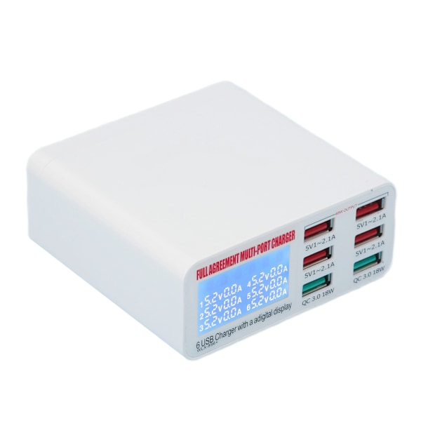 QC3.0 Flere USB Vægoplader 6 Muti Port USB Adapter Strømstik Hurtig Opladning Blok Cube med LED Display 100‑240VUS Stik