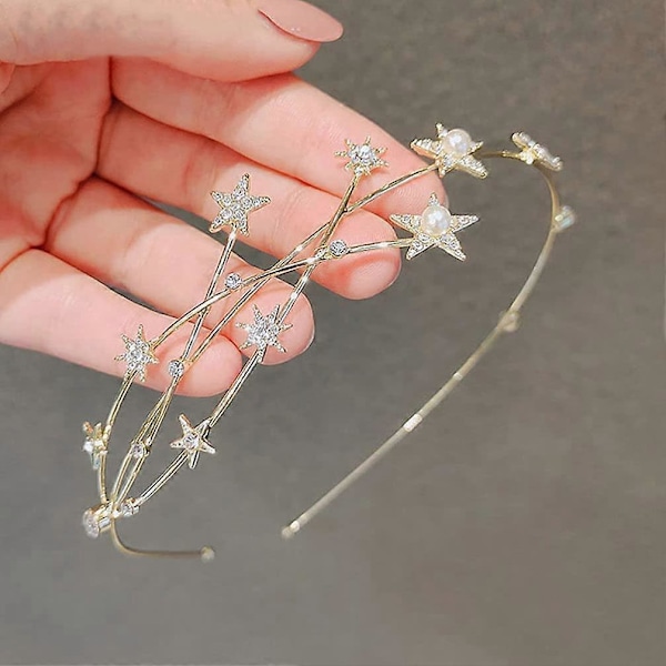 Stjärn-diadem med strass och pärlor - Håraccessoar för kvinnor och flickor - Guld