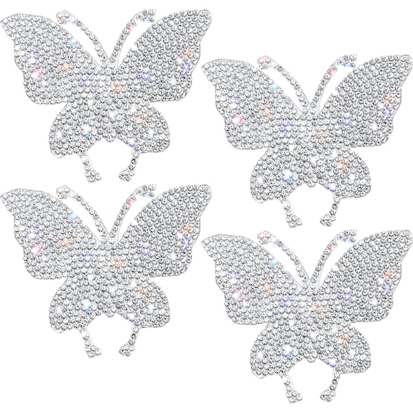 4 stk. Butterfly Krystal Bilstickere Rhinestone Bling Dekaler til Bumper Vinduer Laptops