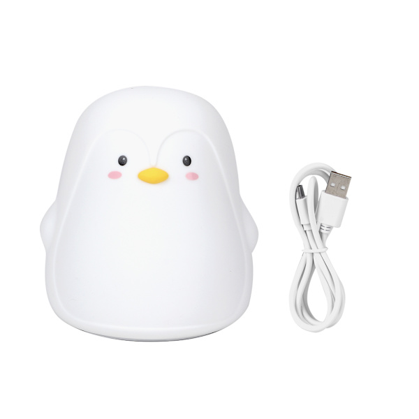 Silikon Farverig Sød Pingvin USB Opladning LED Nattelys Lampe til Soveværelse Sengekanten Hvid