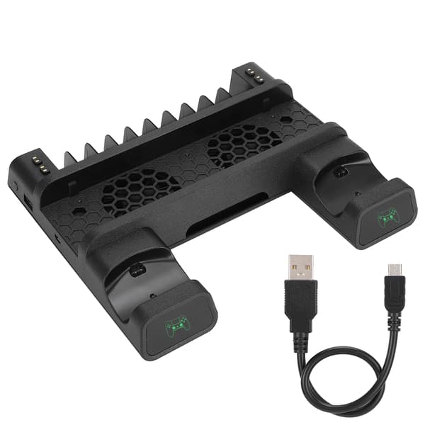 Multifunksjonell Varmespredningsvifte Base Oppbevaringsstativ Kontroller Dobbel Lader med LED-lys Brakett for PS4/SLIM/PS4 PRO