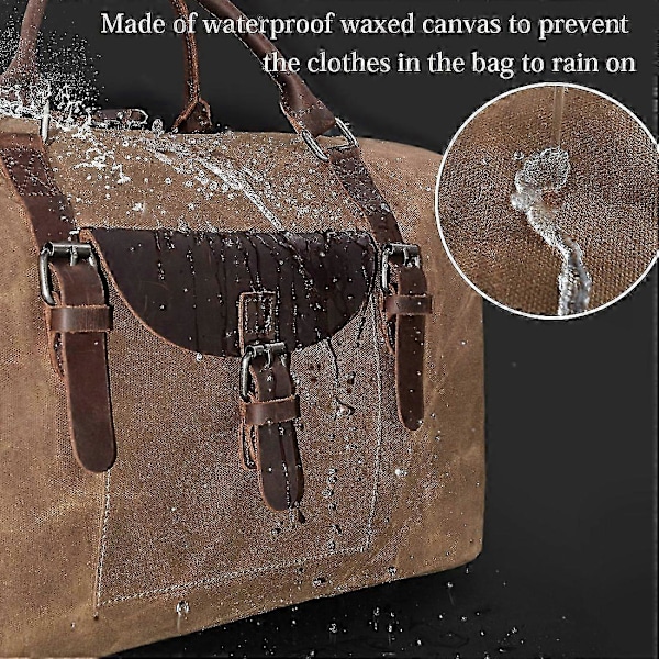 Herre Rejse Weekendtaske Duffel Taske Læder Weekendtaske Vandtæt Stor Canvas Weekendtaske Campingtaske (brun) -JRCN