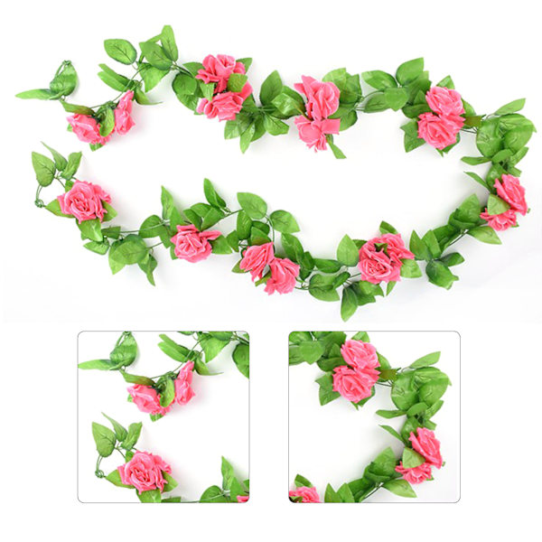 5 stk. kunstig vinroseblomst silkeblomst guirlande til hjemmet dekoration til soveværelse kontor mørk pink