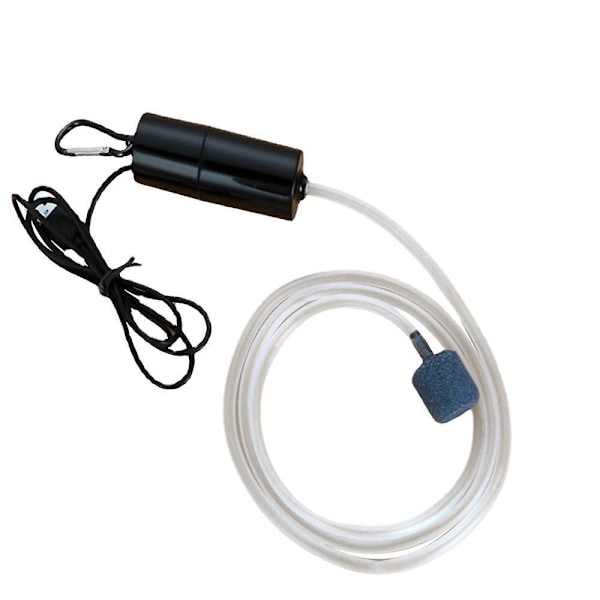 Ultrahiljainen USB-kalakappaleen happipumppu akvaarioon - Musta, ripustuslenkillä ja takaiskuventtiilillä