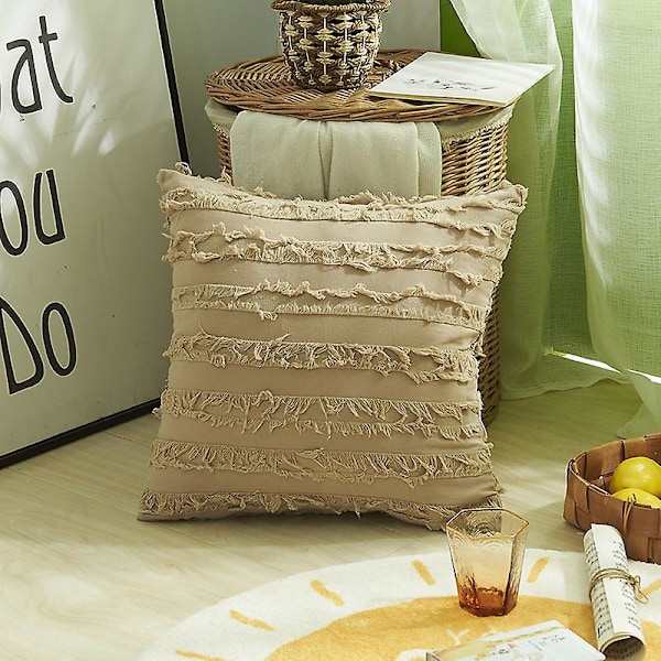 Set med 2 Blandade Kuddfodral Dekoration Fransförsedda Örngott Linne Kuddfodral Skydd Dekor Klassisk för Soffa Hem Sovrum Vardagsrum 45 * 45 CM Beige