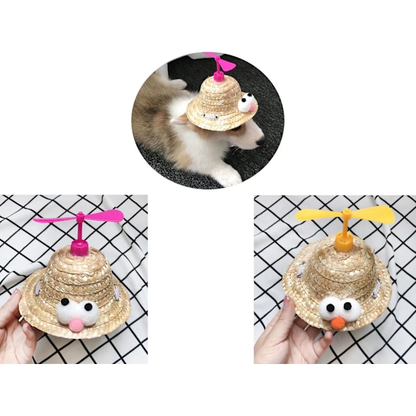 Söt Justerbar Katt Halmhatt Handgjord Rolig Husdjur Solhatt Bambus Dragonfly Design Sommarhatt Gul Röd Stor