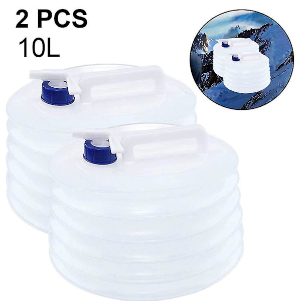 2 st 10l Hopfällbar Vattenbehållare, Portabel Med Kran För Camping