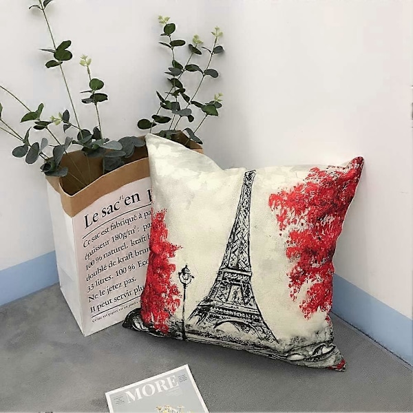 Sopivat koristetyynynpäälliset 2025, 45 x 45 cm, musta ja punainen väri, Eiffel-torni ja Big Ben -tyynyliina, koristeellinen