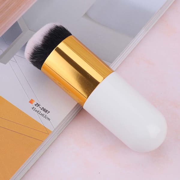 Rundhovedet Foundation Pudderbørste BB Cream Kosmetikbørste Makeuptool (Hvid Guld)