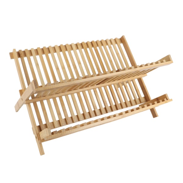 Collapsible Wood Dish Drying Rack 20 Grid 2 Tier Foldable Dish Drainer for Dish Plate Bowls Cup