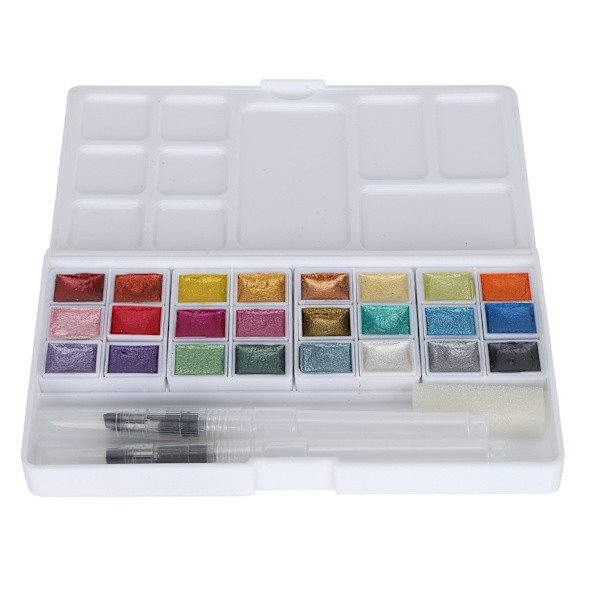 Set Hem Utomhus Ljus färg Pärlemorfärg Akvarellpigment med Box24 färger Pärlemorfärg