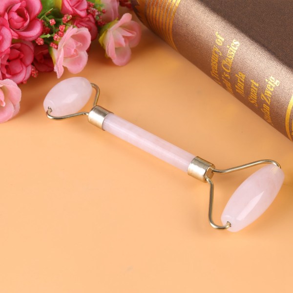 1 kpl Rose Quartz Crystal Double pään Beauty Roller Face Neck Hierontatyökalu