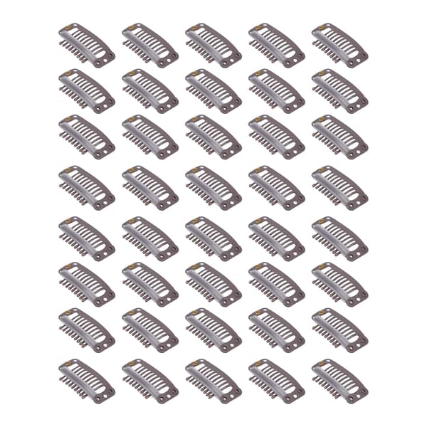 40 stk. Hårparykclips i rustfrit stål med 9 tænder, holder hårextensions og hårstykker fast, 32 mm, mørkebrun