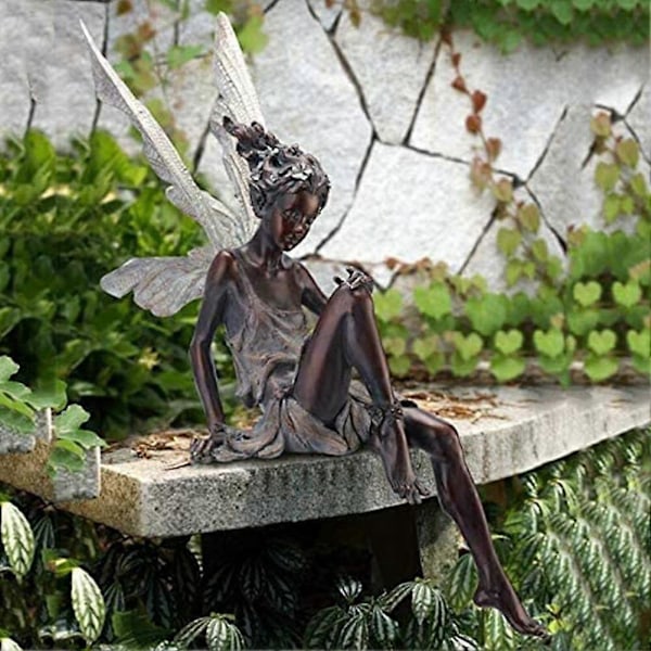 Sittende Fe Statue Hage Ornament Resin Håndverk Landskapsarkitektur Hage Dekor Park Gave Plen