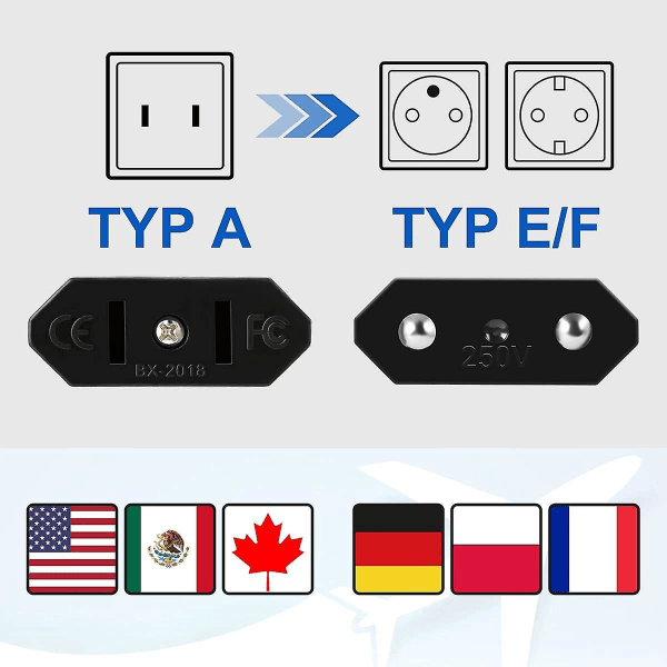 Universal Travel Plug Adapter - Muunna Yhdysvalloista EU:n/Saksan pistoke - 4 kpl
