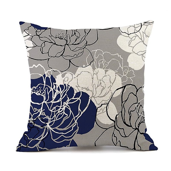 Set med 4 Enkla Dekorativa Kuddfodral 45 x 45 cm Mjuka Slitstarka Fyrkantiga Örngott med Blommönster Tryckta för Soffa Säng