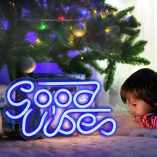 Blå Good vibes Neon Skilte Led Lys Natlys Good vibes Væg Neon Skilt Til Børneværelse Hjem Butik Gaming Nytårsgave (13'7.1')
