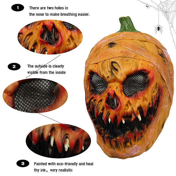 Halloween-naamio, pelottava lateksikurpitsapää, naamiaisasu, juhlatarvikkeet