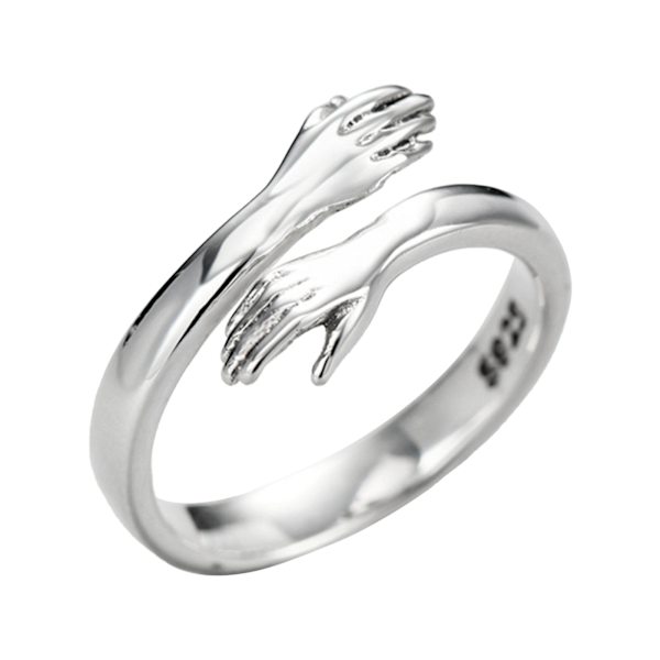 925 Sølv klemring Fasjonabel Allsidig Justerbar Klem Hands Open Ring for datter Mamma Søster Kone Venn Bestemor Hvitt Gull