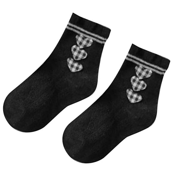Flickstrumpor för flickor Höst Vinter Små flickor halkfria Anti Slip Bomullssockor Barn Prinsesstil Strumpor Hjärt Rutnät Mönster L 5‑8 år 16‑19CM