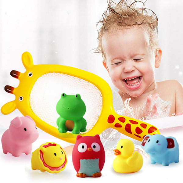 7 st/set Söta djur Barn Fiske Nät Badleksaker Baby Badleksaker Barn Badtid Fiske Vatten Lekleksaker