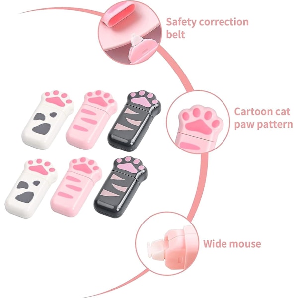 Søt kattepote korreksjonstape - 6-pakning, 5 mm x 6 m, Mini kompakt, Skolemateriell for barneskolebarn