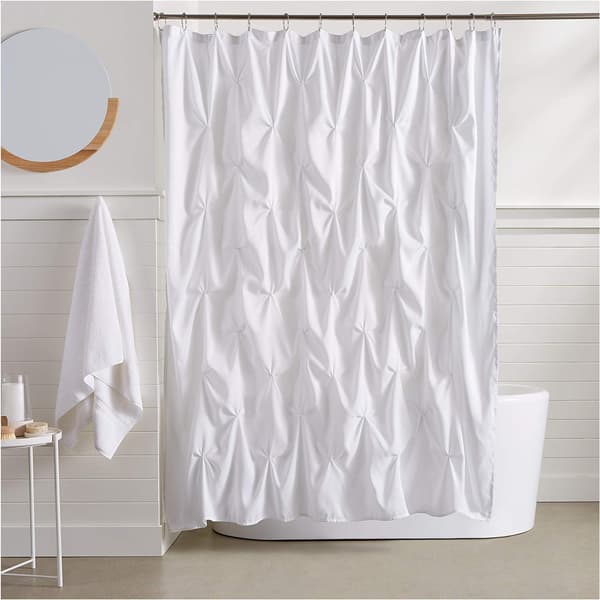 Hvit-183x183cm-Vaffelvevd dusjforheng, polyester