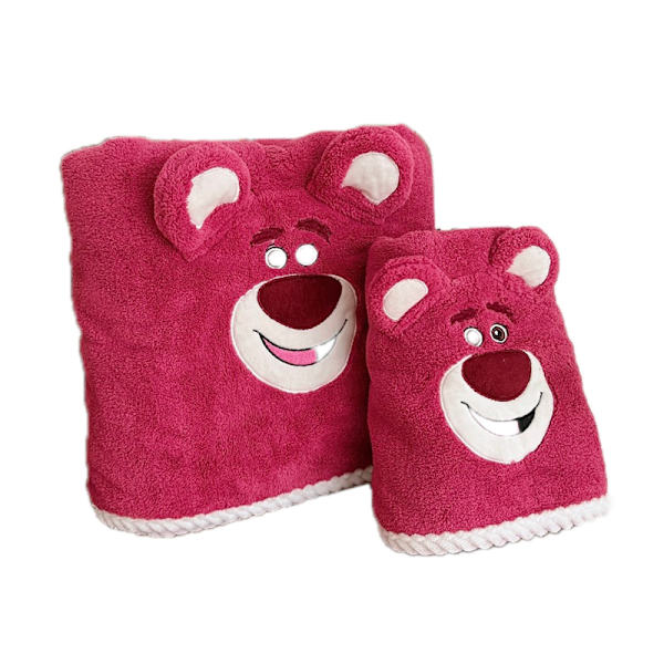 2 kpl kylpypyyhettä, söpö karhukuvio, hamppupitsi, pehmeä, imukykyinen koralli fleece -suihkupyyhe, punainen