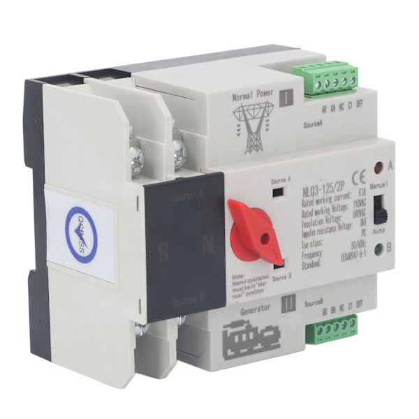 2P Dubbel Automatisk Transfer Switch Generator Transfer Omkopplingsbrytare AC110V 50Hz 60Hz 63A