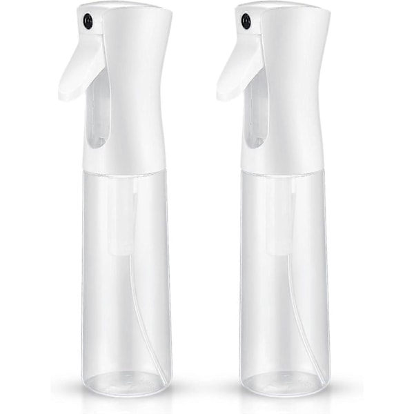 Hårsprayflaska, Kontinuerlig Fin Mist Plast Vattensprayflaska, Återfyllningsbar Tom Sprayflaska för Hårstyling Växter Rengöring (300ml, vit 2st)