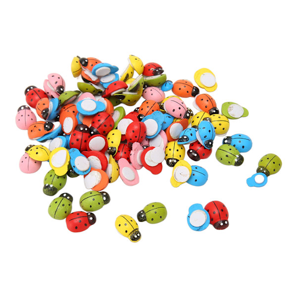 100 st Trä Ladybugstickers Färgglada Söta Självhäftande Ladybugstickers för DIY-hantverk Skrapbok Festdekorationer