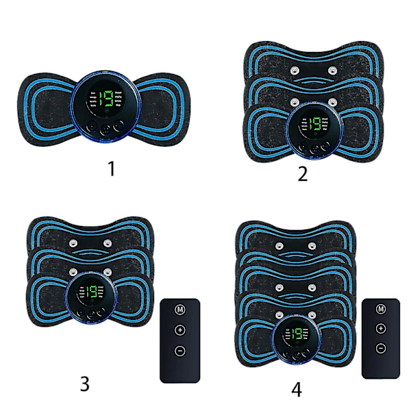 Mini Microcurrent EMS Bioelektrisk Akupunkturmassager för Armar, Hals, Axlar, Rygg, Midja, Ben - Fjärrkontroll och 3 Plåster Ingår