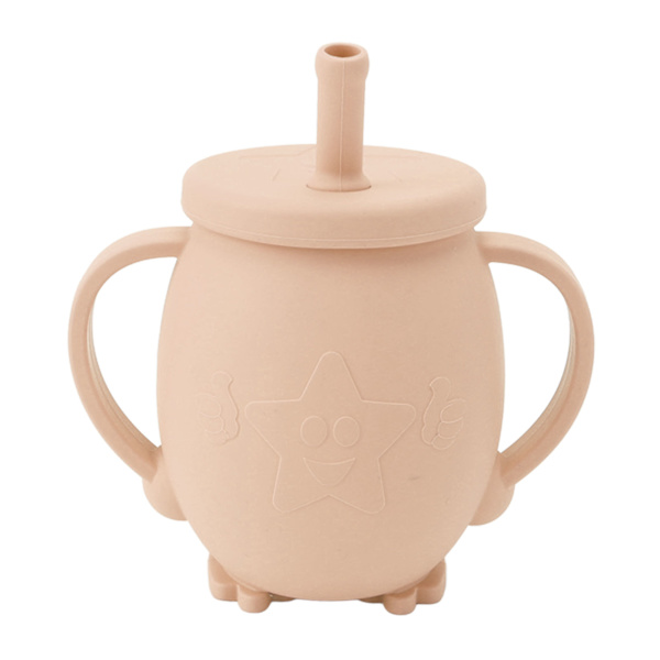 230 ml silikon treningskopper for småbarn med sugerørlokk, sklisikre håndtak, sølefri treningskopp for baby, småbarn, spedbarn, støvete rosa