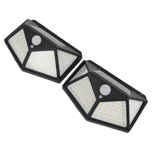 2 stk. solcellebevegelsessensorlys 4-sidig 100 LED høy lysstyrke vanntett utendørs solcellevegglampe
