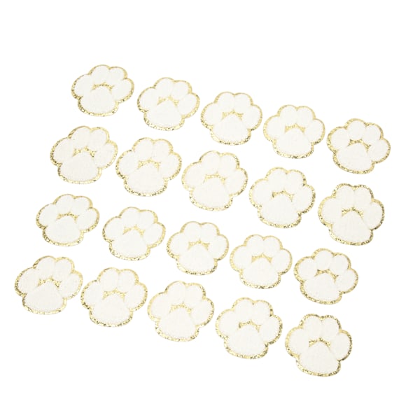 20 stk Cat Paw Iron On Patches Mode Hvide Kattepoter Syning Broderede Patches til Rygsække Tøj Jakker