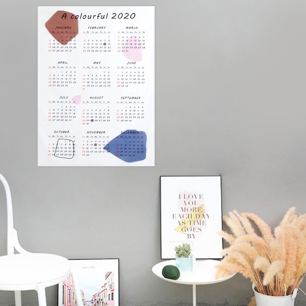 Husholdning Stue 2020 Vægkalender Klud Baggrund Dekoration Kontor Skoleartikler En Farverig 2020
