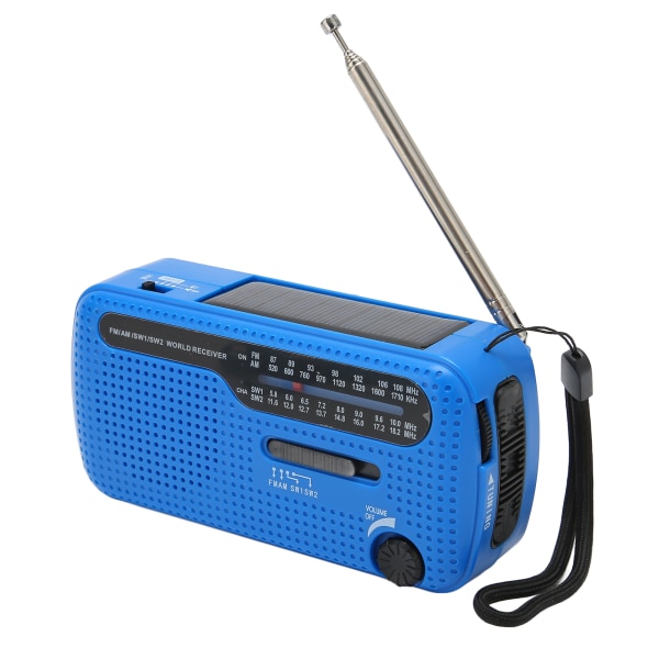 Håndsving Solar Radio AM FM SW1 SW2 Camping LED Lommelygte Multiband Camping Emergency Radio til OutdoorBlue