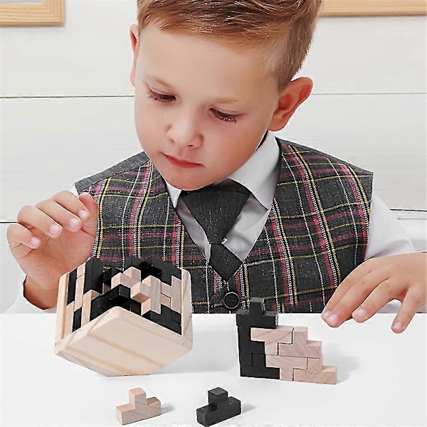 3D Träpussel IQ Hjärngympa 54t Kub Trä Sammanflätande Spel Pussel Intellektuell Inlärning Pedagogisk Pusselentusiaster Leksak Barnpresent Zekai