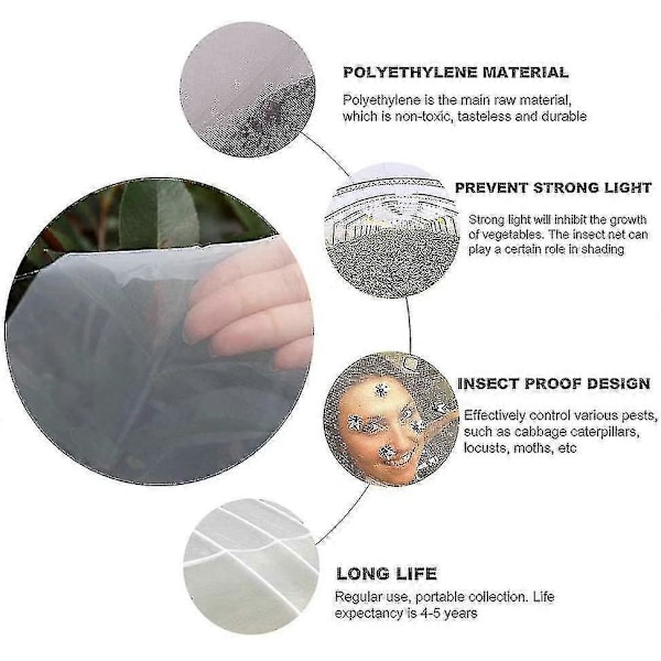 Finmasket Insektnett for Hage, Drivhus, Planter, Frukt, Blomster, Avlinger 6*2.5m 40 Mesh 1mm Maske